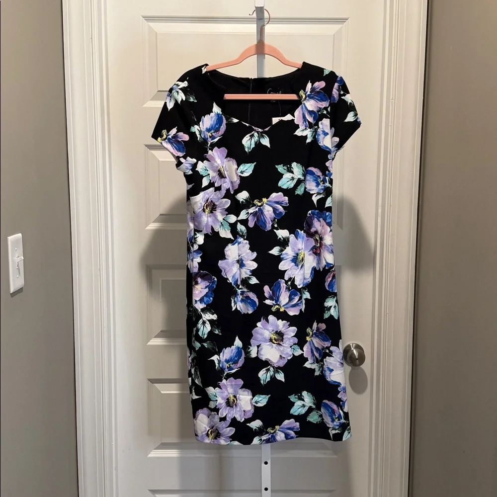 Connected Apparel Black Floral Print Sheath Dress 10 NWT‎ Wedding Guest Romantic - Picture 2 of 7